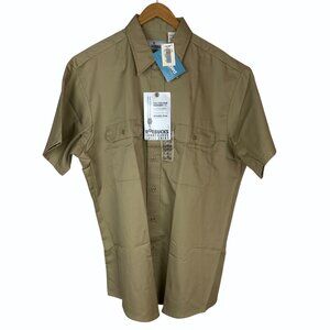Vintage Roebucks Mens XL Tan Khaki Short Sleeve Twill Work Shirt New Old Stock
